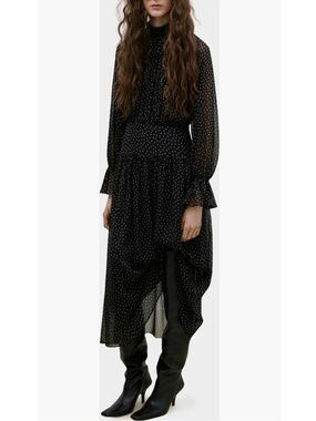 Mango Polka Dot Long Sleeve Midi Dress New!